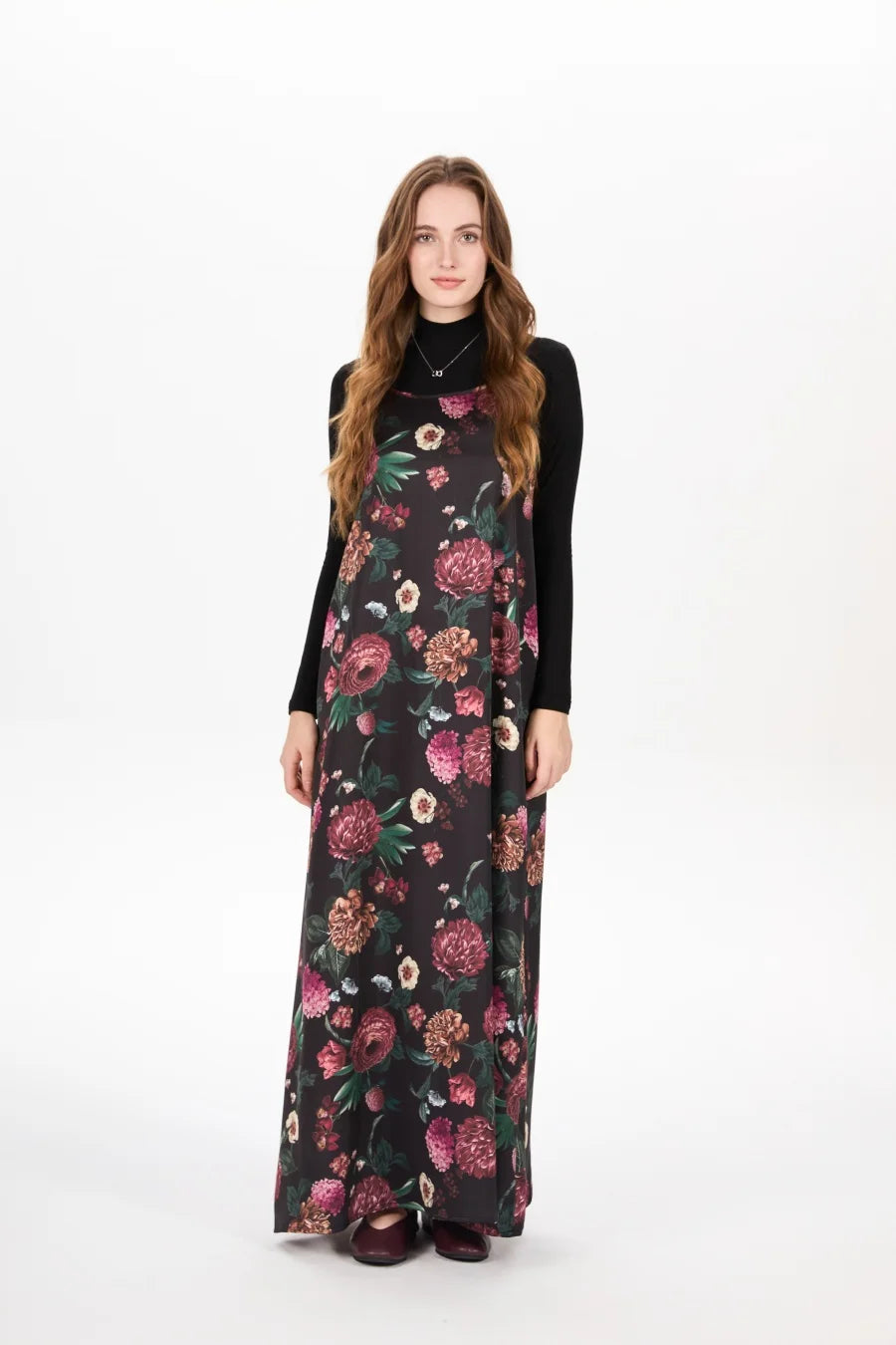 AS AW25 elegance slip satin dress + knitting cross top +mockneck woman clothing set adjustable maxi floor length