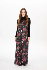 AS AW25 elegance slip satin dress + knitting cross top +mockneck woman clothing set adjustable maxi floor length