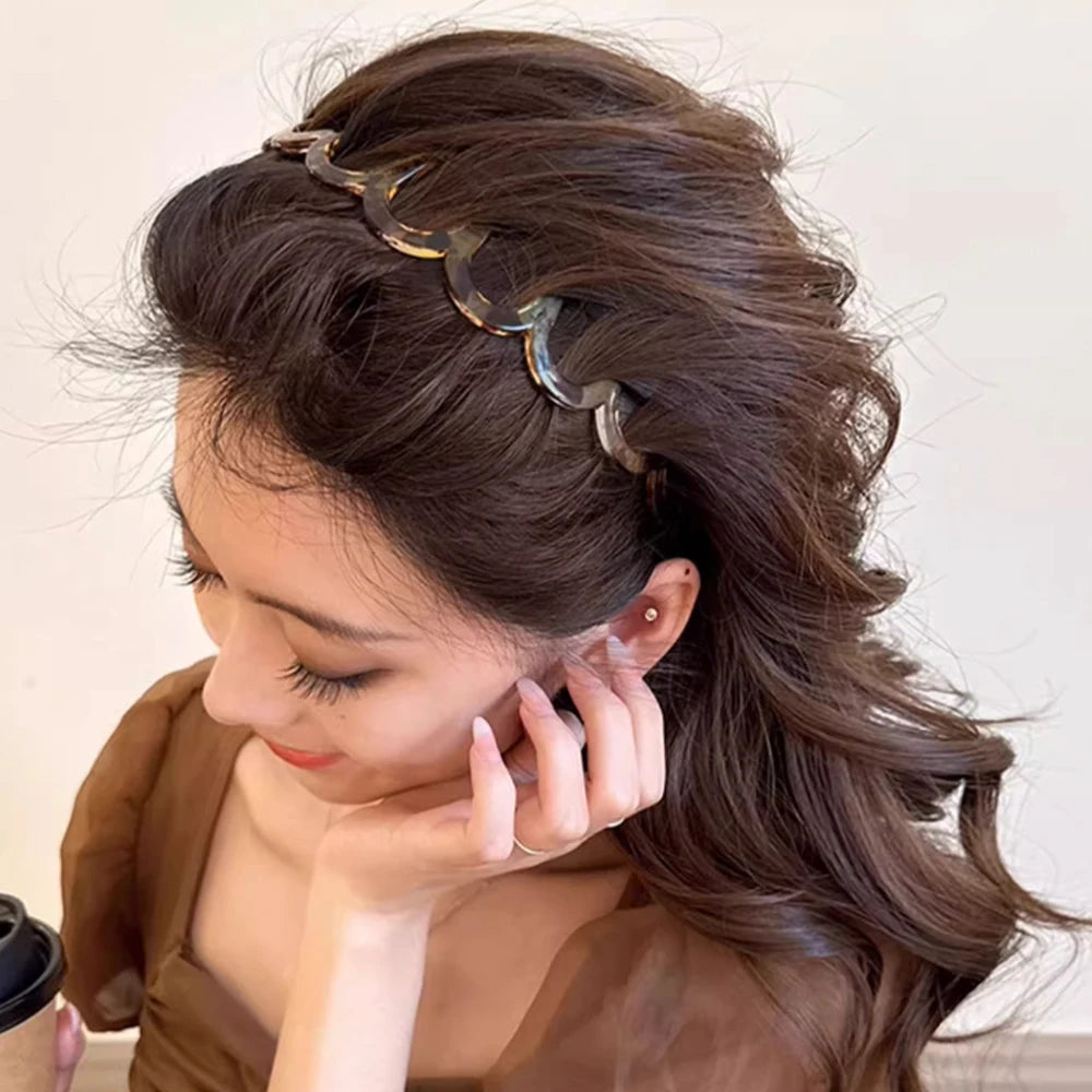 Korean Women Hair Comb Non-Slip Headband Plastic U Shape Hair Hoops Fixed Teeth Fluffy Top Hair Bands Headwear Hair Accessories