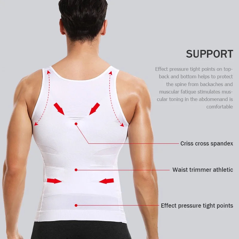 Men Slimming Body Shaper Abdomen Reducer Underwear Tank Top Sleevelss Wide Strap Shapewear Fitness Posture Correct Belly Abdominal Fat Reducer Vest Breathable Soft Waist Trainer S-3XL