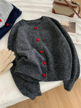 Deep Grey Wool Knitted Cardigan For Women 2026 Autumn Winter Soft And Sticky Warm Love Buckle Shoulder Sleeves