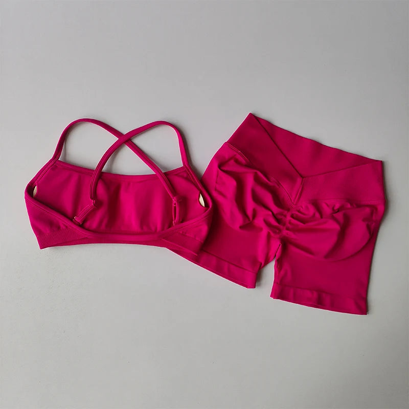 Gathering Shock-proof and Beautiful Back Seamless Sports Bras Gym Women Top Crop Tube Yoga Tops Fitness Scrunch Bum Workout Suit