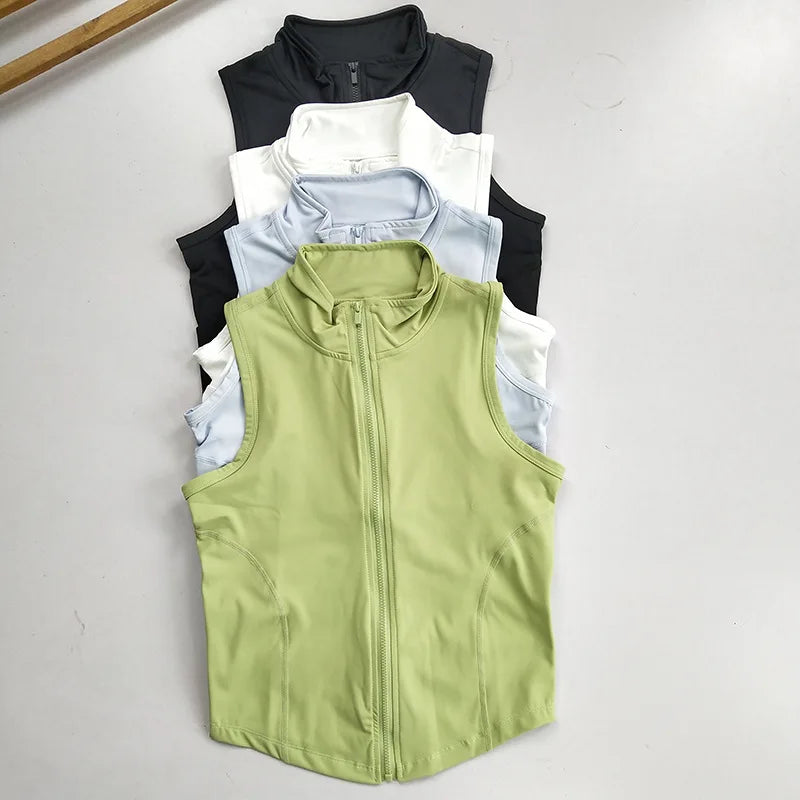 Zip Up Training Vest, Sleeveless Quick Dry Top for Gym, Running & Yoga, Casual Outer Wear