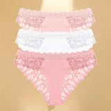 FINETOO 3Pcs Lace Hollow Out Underwear for Women Sexy Low-Waist Floral Briefs Female Invisible Breathable Lingerie Soft Intimate