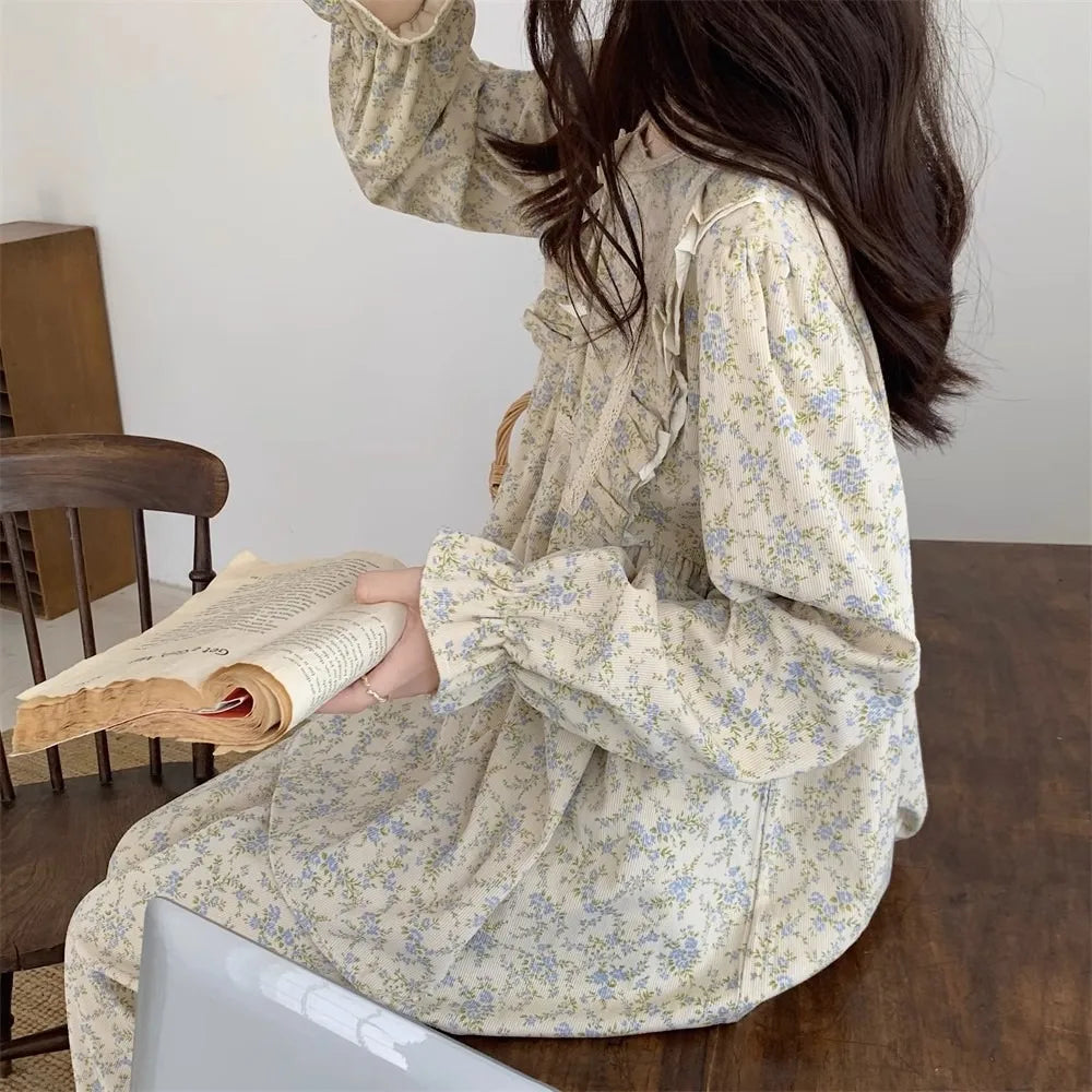 Four Seasons Can Wear Korean Style Floral Women's Pajamas Tops and Pants Summer Student Sleepwear Homewear Girl Sweet Nightwear