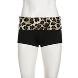Contrast Patchwork Leopard Low Waist Slim Sexy Booty Shorts Womens Baddie Outfits