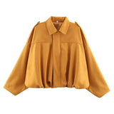 TFMLN Women Suede Bomber Jacket Spring New Fashion Long Sleeve Zipper Oversize Solid Bomber Coat Chic Lady 2025 Streetwear