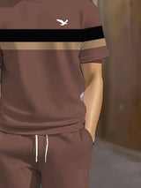 The new men's set for summer 2025 featuring 3D striped prints is a casual and fashionable outdoor sportswear