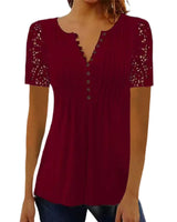 Summer Spring New Women's Loose and Comfortable Casual Lace V Neck Printed Blouse Floral Short Sleeve Elegant Fashion Shirt