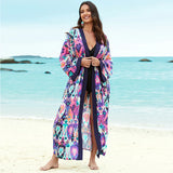 2026 Women Swimsuit Beach Cover Up Dress Sleeve Kaftan Beach Tunic Long Pareos Bikinis Cover Ups Summer Robe Plage Beachwear