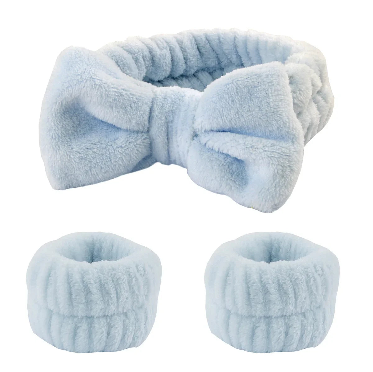 Women's Soft Coral Fleece Headband Wide Bow Hair Band Wristband for Skincare Face Washing Hair Accessories