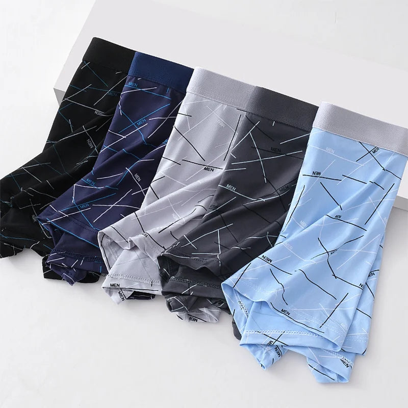 4pcs men's underwear, comfortable, soft and fashionable daily line print intimate boxer briefs, sporty and breathable boxers