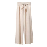 2026 Women Ankle-Length Wide Leg Pants Casual Summer Solid Elastic Waist Loose Ice Silk Pants Spring Summer Female Trousers