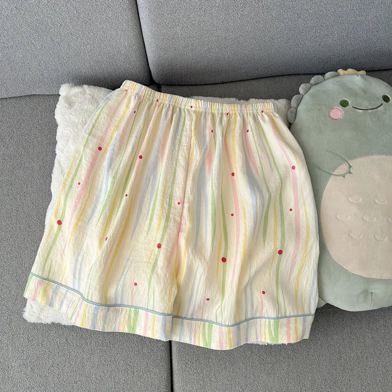 Women's sleepwear, summer short sleeved shorts, breathable and comfortable set, lapel cardigan, home clothes can be worn outside