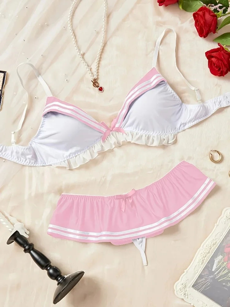 Naughty Sexy Sailor Lingerie Set, Schoolgirl Cosplay Costume 3 Piece Bikini Outfit for Roleplay Halloween Bachelorette Party
