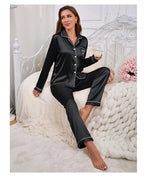 Women's Home Clothes Satin Pajama Autumn Long Sleeve Pocket Heart-shaped Embroidery Tops & Pants Pyjama Femme Loungewear Pj Set