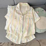 Women's sleepwear, summer short sleeved shorts, breathable and comfortable set, lapel cardigan, home clothes can be worn outside