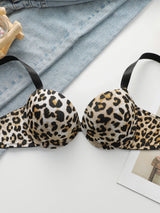 Sexy leopard print 2-piece set with gathered lifting and thickened steel support bra set for women's underwear B2051