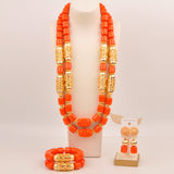 32inches 2Layers orange artifinal nigerian coral bead jewelry set wedding