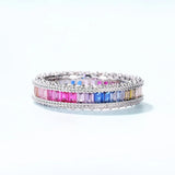 ALLNOEL Rainbow Band Ring for Woman Pure 925 Sterling Sliver 5A Zircon Eternity Fine Jewelry Colorful Engagement Birthday Gifts