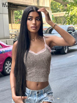 Hugcitar Leopard Print Slips Bows Patchwork Lace Sexy Slim Crop Camis Top Summer Fashion Women Y2K Outfits Festival Party