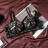 Sexy Ultra-thin Lace Bras Women's Push Up Summer Breathable Bra Hollow Out Gathered Underwear French Elegant Bow Underwire