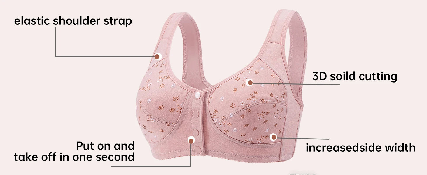 Elegant Front Buckle Floral Bra for Women – 7-Piece Set,  Pressurized Support, Adjustable,  Breathable, Ideal for Breastfeeding