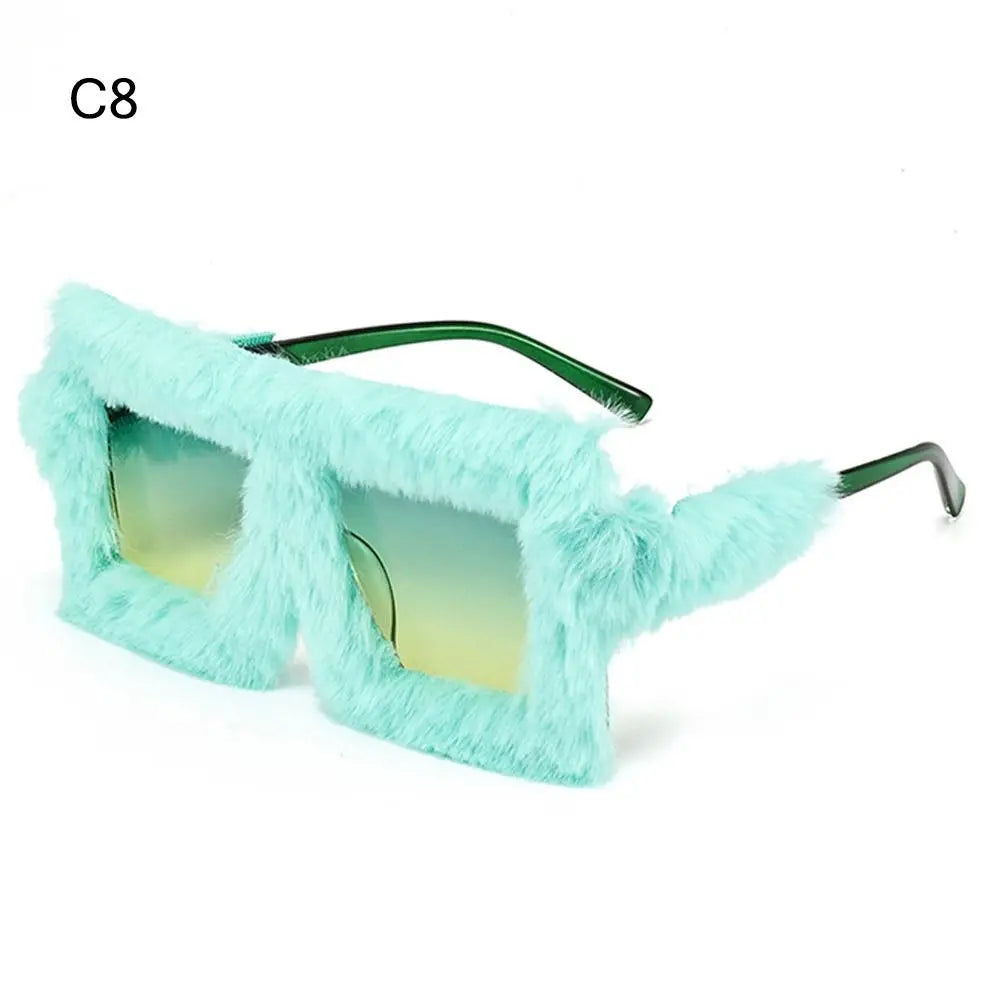 Y2K Oversized Plush Sunglasses Style Soft Fluffy Winter Shades Party Christmas Halloween Cosplay Novelty Glasses for Women