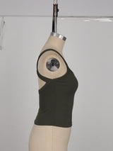 Low-Neck Vest Women Cross Shoulder Strap Solid Skinny Stretch Sexy Midnight Hottie Beach Party Sporty Basis Tops