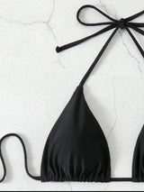 Women Thong Bikini Sexy Solid White/Black/Coffee Halter Swimsuit Lace Up Brazilian Bathing Suit 2025 New Double Fabric Beachwear