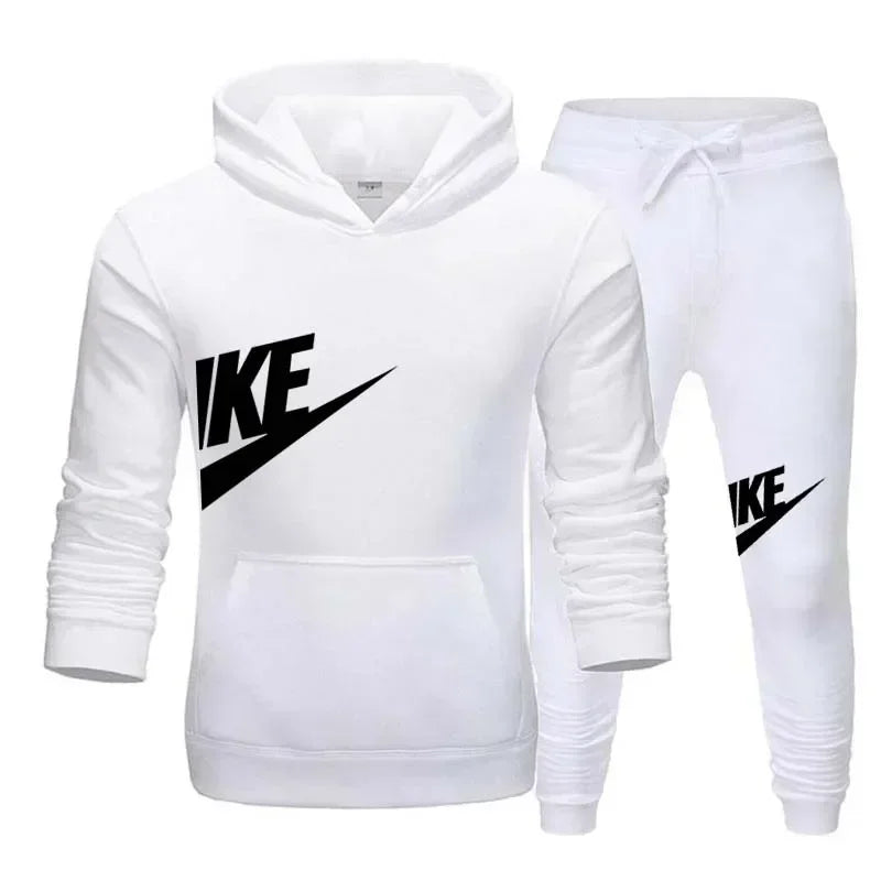 New men's casual fitness and running sportswear for autumn and winter, fashionable printed loose hooded pullover + long pants se
