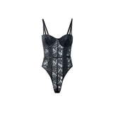 Sexy Lace Bodysuit for Women Bodies Elegant Women's Top 2025 New Summer Solid Bodycon Ribbed Bodysuits