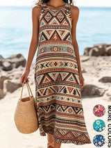 2026 Women's Sleeveless Bohemian Floral Casual Beach MIDI Sundress With Pockets Flowing and Loose Sweetheart Rustic Country