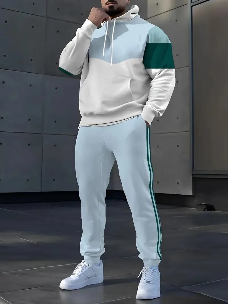 The new men's set for Spring and Autumn 2025 features a casual fashionable and comfortable 3D striped pattern print