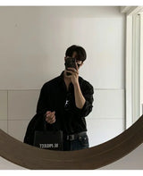 New Korean Business Men Shirts Light Luxury Slim-fit Solid Color Long Sleeve Cardigans Leisure Breathable Solid Color Basic Tops