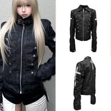 Subculture Gothic Women Coats with Hoodies Vintage Korean Harajuku Black Jackets Faux Fur Coat Female Loose Casual Sweatshirt