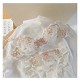 MOYISU New Arrival Luxury Pure Desire Lace Tulle Sexy Panties Lingerie Set Lilacs Embroidery Girl Boobs Big Size Big Boobs Small