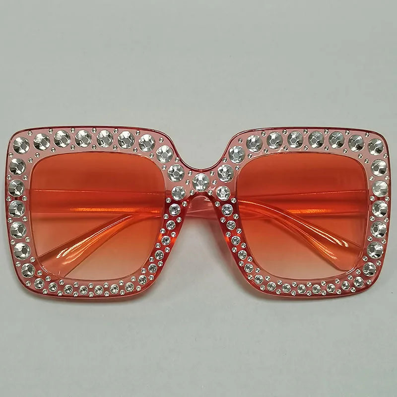 Diamond Oversized Sunglasses Big Square Frame Sunglasses UV400 Crystal Eyewear Retro Rhinestone Frames Eyeglasses