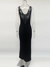 Trendix Knit Backless Dress For Women V Neck Slim Sleeveless Suspender Maxi Dress Vacation Sexy Beach Knitted Elegant Long Dress