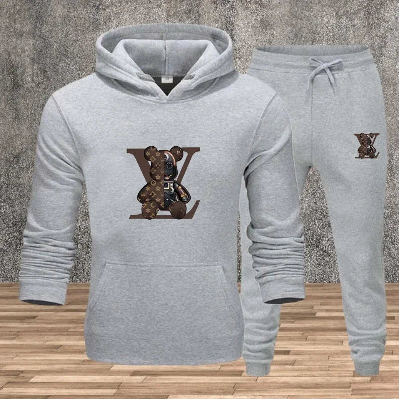 New Men's Printed Hooded Sweatshirt Set Soft Fabric Casual Streetwear Fitness Jogging Sportswear 2-Piece Outfit Comfortable