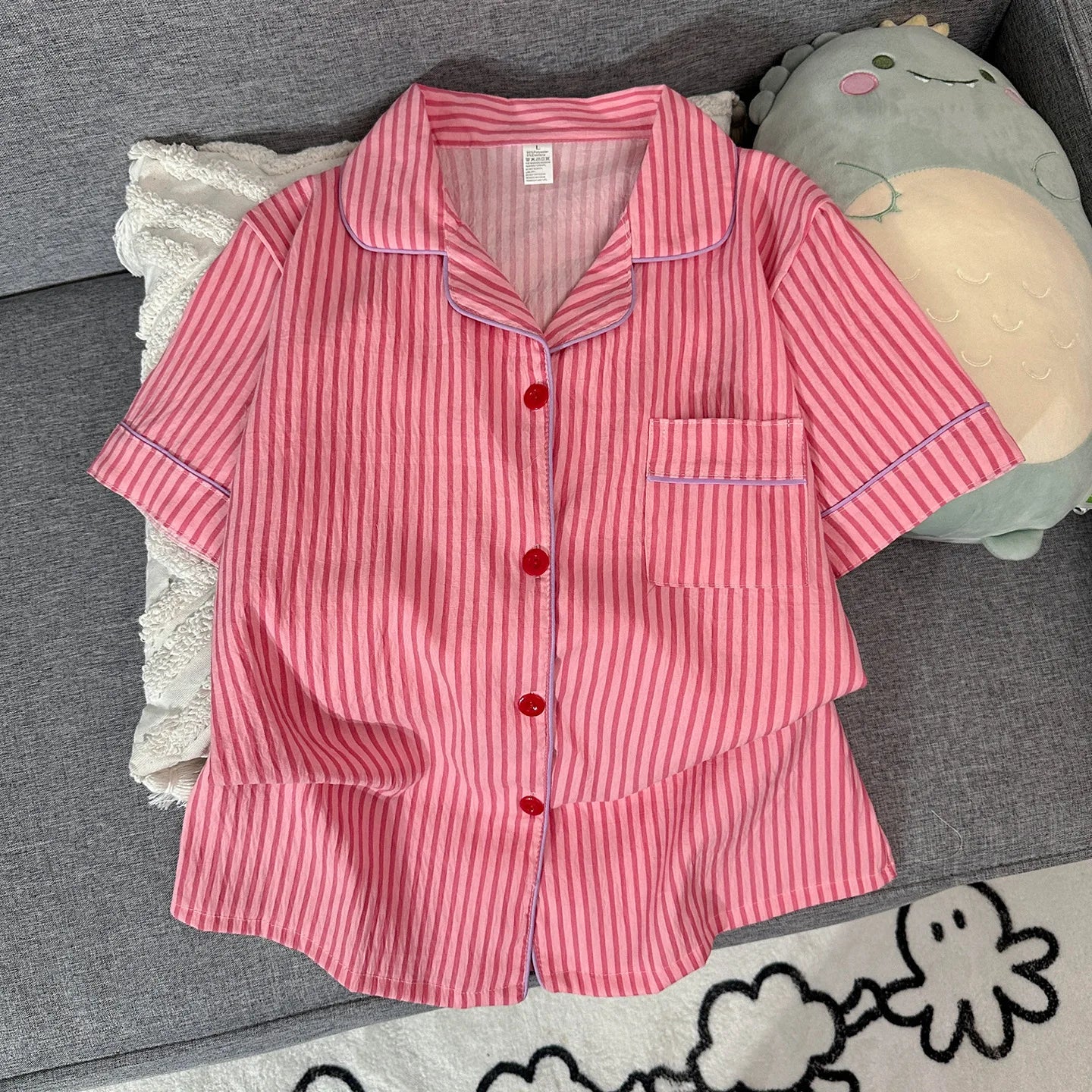 Women's sleepwear, summer short sleeved shorts, breathable and comfortable set, lapel cardigan, home clothes can be worn outside