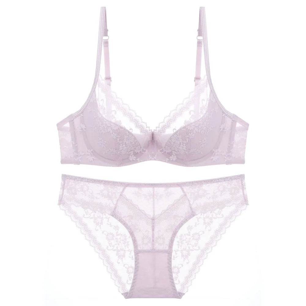 Summer Sexy Lace Embroidery Women Lingerie Set French Thin Cup Push Up Bra Comfort Breathable Underwear Ladies Bra Briefs Set