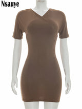 Nsauye 2026 Casual Summer Women Dresses Mini Bodycon Short Sleeve Sexy V Neck Party Evening Wrap Night Club Dress Outfits