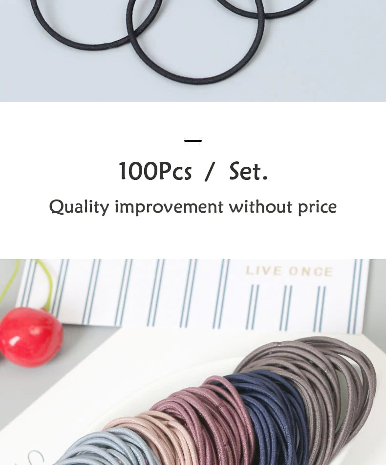 100PCS/Set Women 3.5CM Basic Nylon Elastic Hair Bands Ponytail Hair Scrunchie Rubber Bands Headband Hair Accessories Headwear