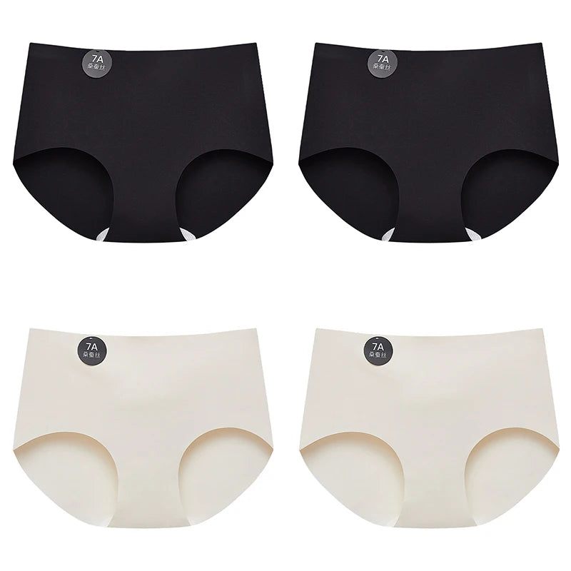 Falllsweet 4Pcs/Set Seamless Silk Briefs For Women Mulberry Silk Panties Comfortable Underpants Soft Lightweight Underwear M-2XL