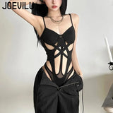 Y2K Black Bodysuit Women Hollow Out Sexy Sleeveless Tops Spaghetti Strap Streetwear Bodycon Jumpsuit Festival Aesthetic Clothes