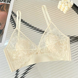 Sexy Lace Crop Top Deep V Backless Camisole Hollow Mesh Bra Female Solid Color Seamless Underwear Removable Chest Pad Tank Top
