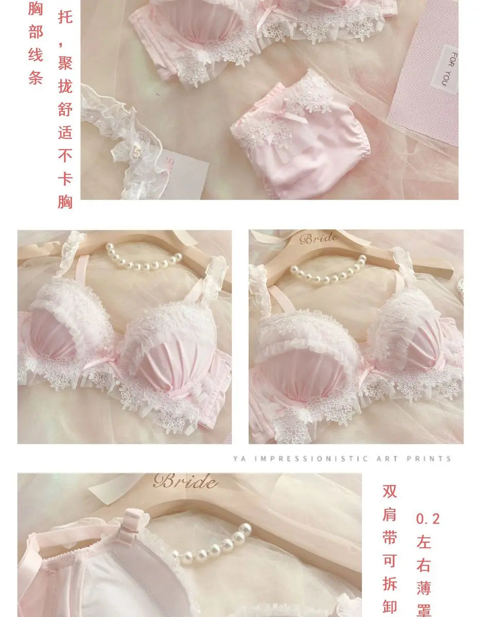 Teen Favorite! MOYISU Japanese Sweet Lolita Bra Set G Cup Heavy Steel Ring Support Heavy Lace Thin Cup Pure Sexy Large Bust CA