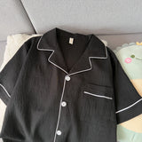 Youth Men's Slim Fit New Pajama Set Solid Color Short Sleeve Lapel Top and Elastic Shorts Pajamas Summer Loungewear Sleepwear