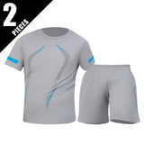 2 Pcs Men's Mesh Breathable Quick-drying Sports Suit Loose Plus Size Running Fitness Mountaineering Casual Short-sleeved Shorts